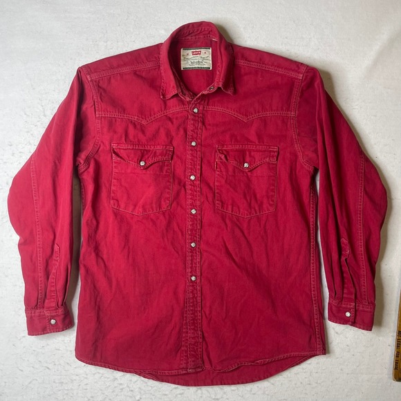 Levi's Other - Levi Strauss Western Denim Shirt Red Long Sleeve Pearl Snap Men's Medium